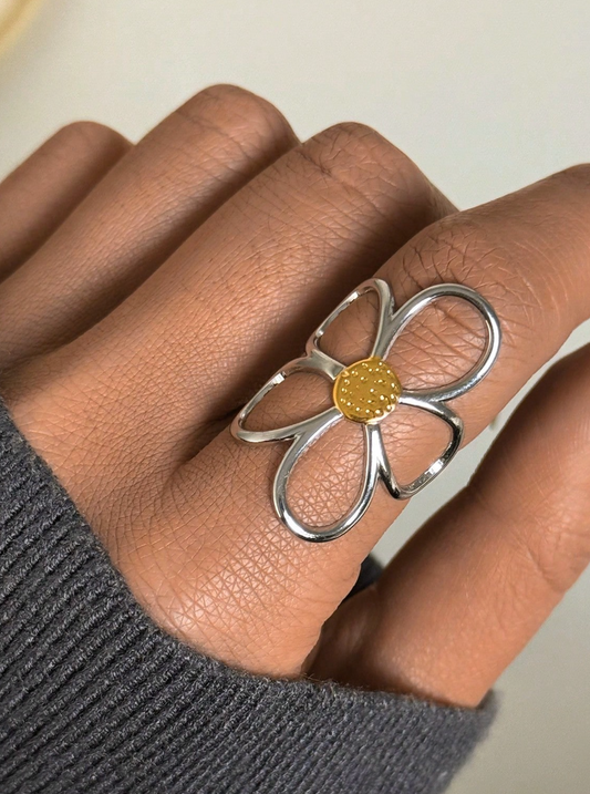 ANILLO FLOR BICOLOR AC.INOX.