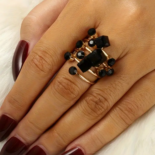 ANILLO PIEDRAS NEGRAS AJUSTABLE