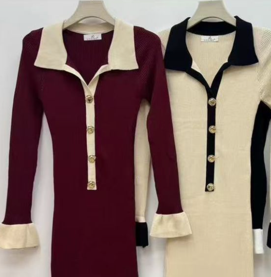 VESTIDO PUNTO MIDI CON CONTRASTE