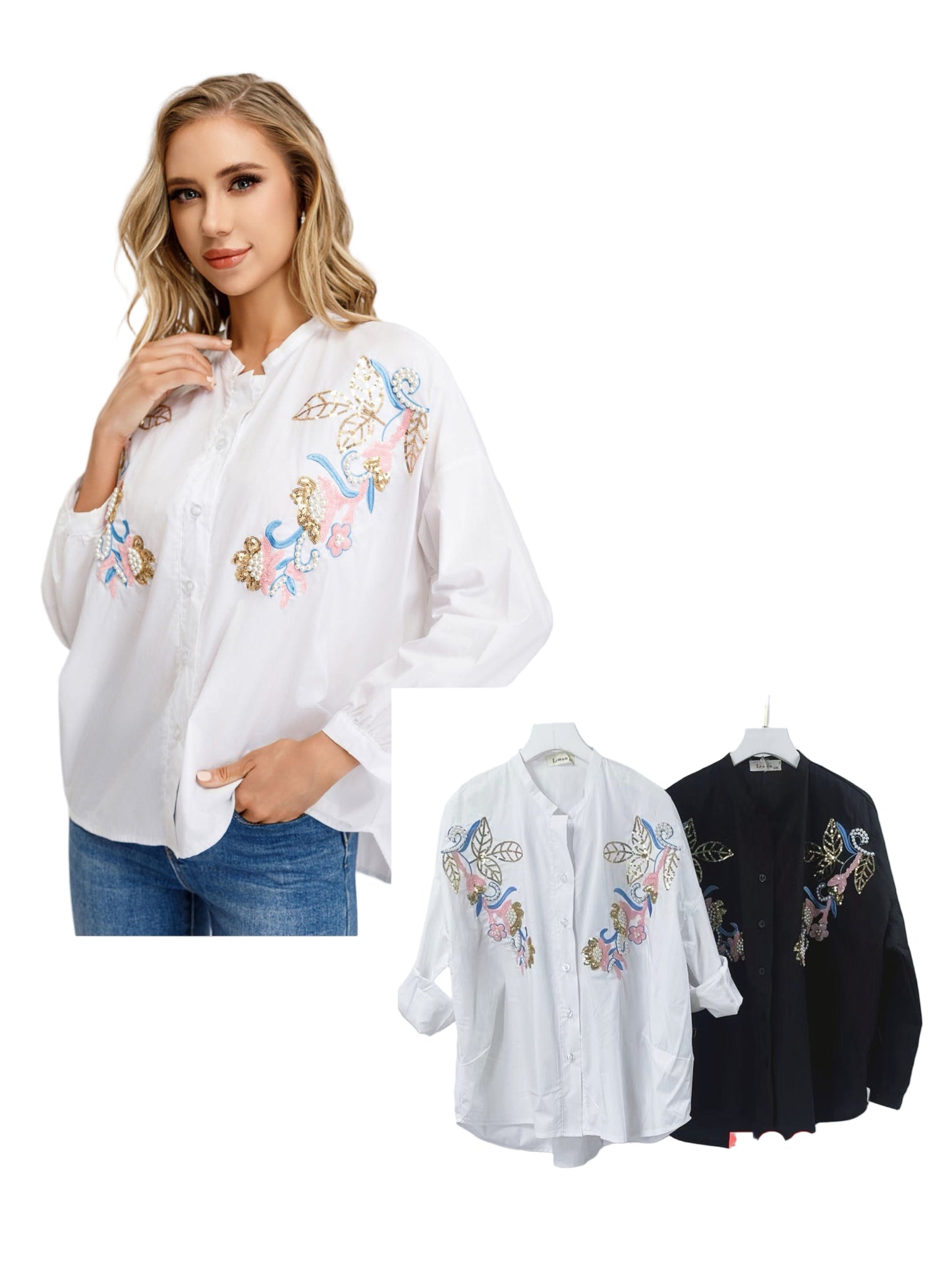 CAMISA FLORES PERLAS