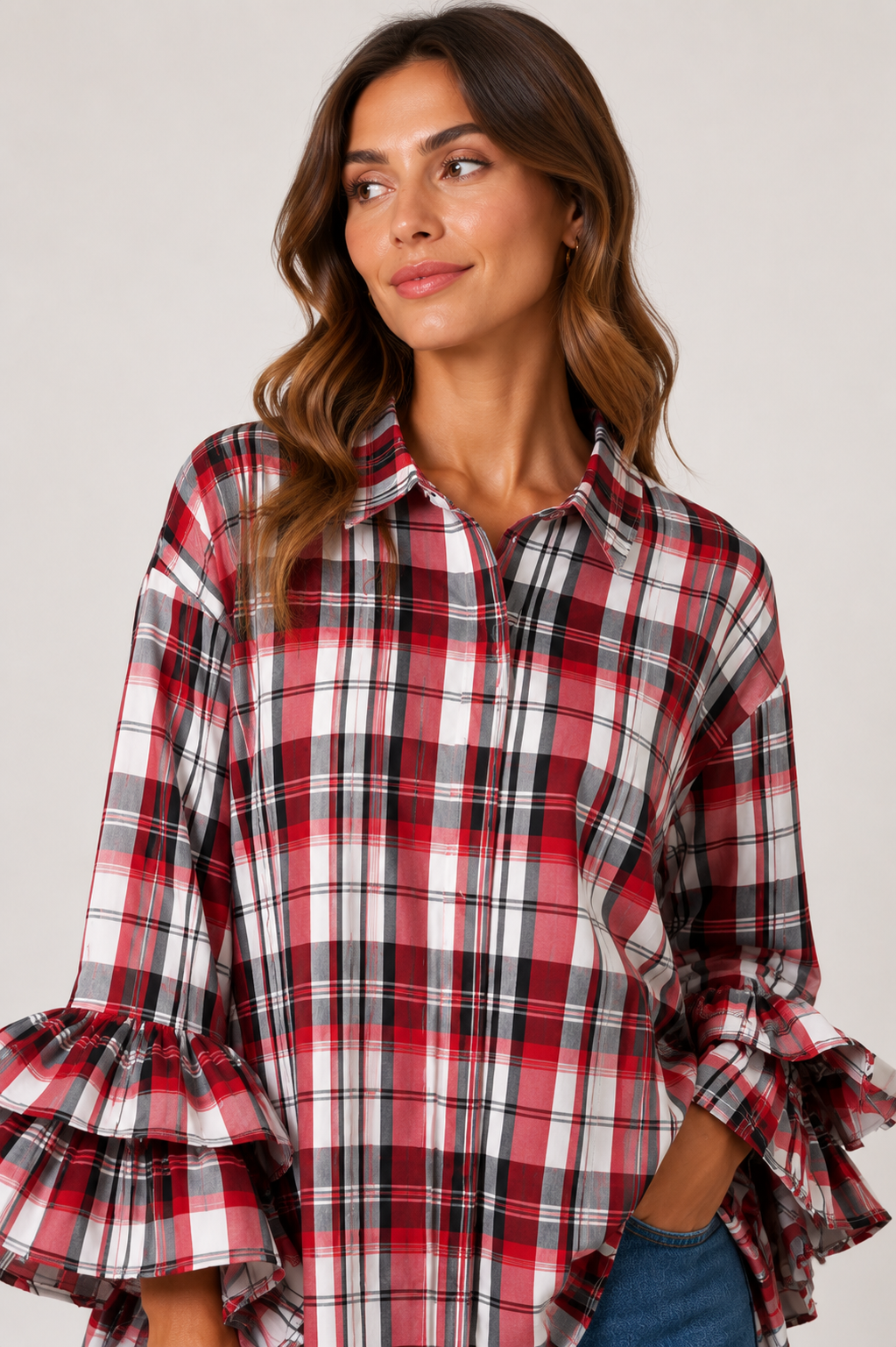 CAMISA CUADROS CON VOLANTES