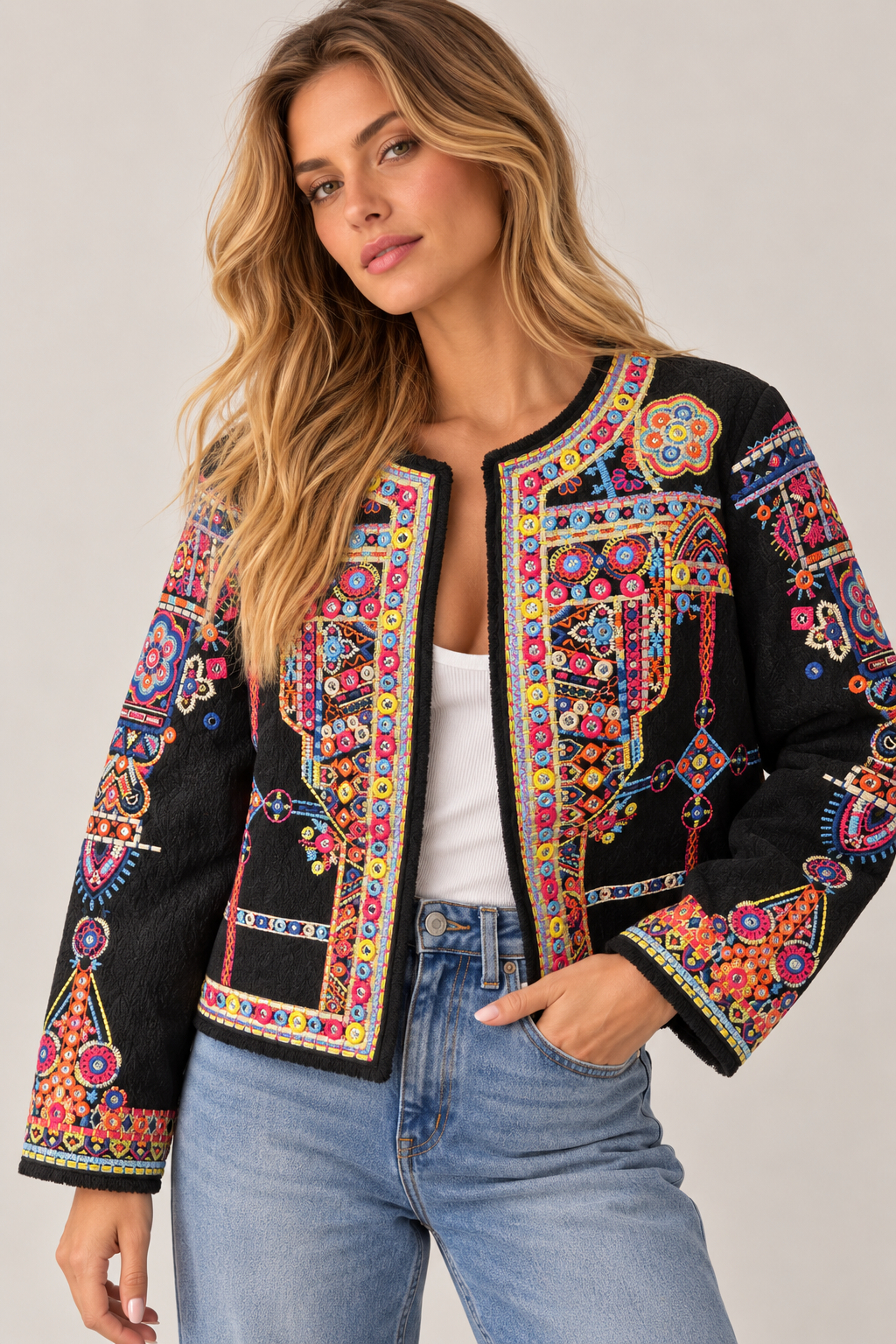 CHAQUETA BORDADA MULTICOLOR