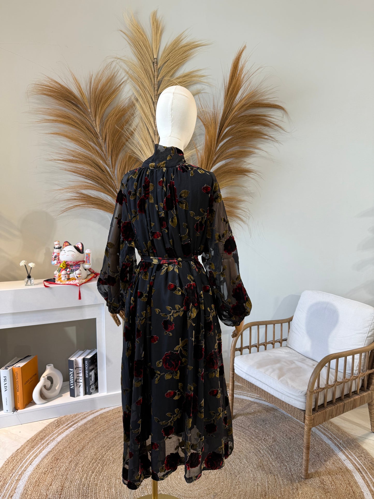 VESTIDO GASA FLORES TERCIOPELO