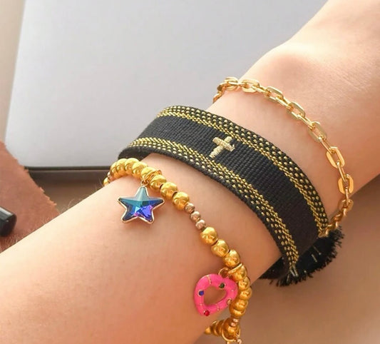 PULSERA BORDADA CRUZ COMBINADA