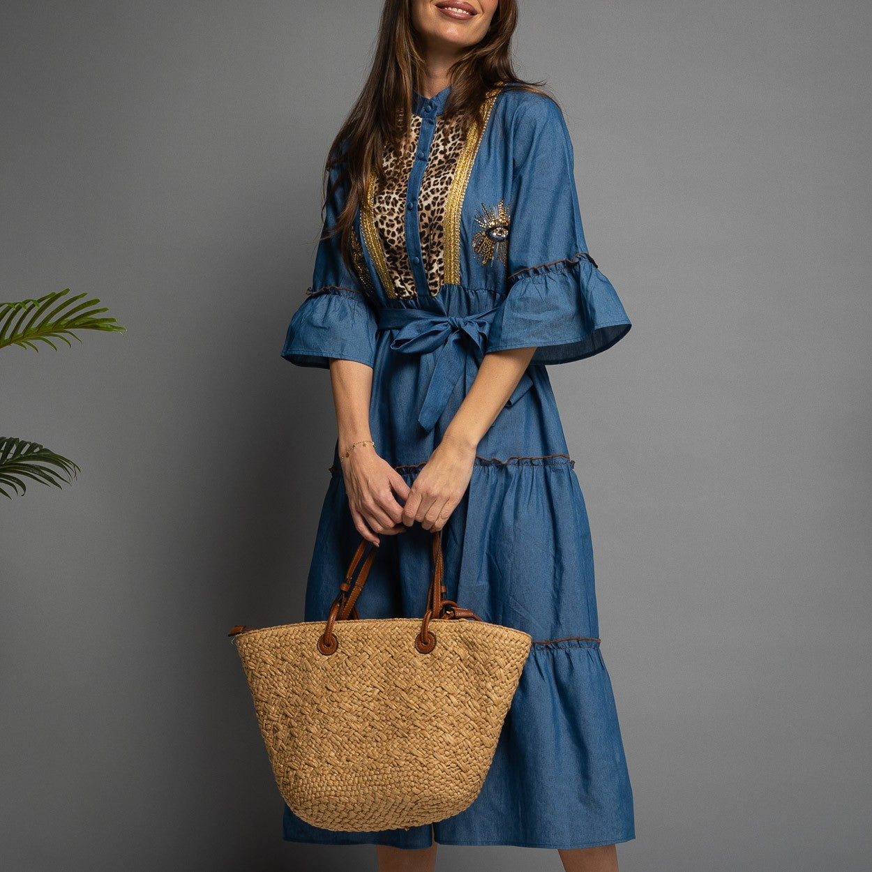 VESTIDO DENIM BORDADO ANIMAL PRINT
