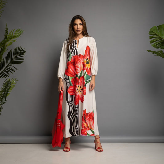 VESTIDO RAYAS COMBINADO FLOR