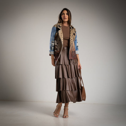 FALDA ECOPIEL 3 VOLANTES