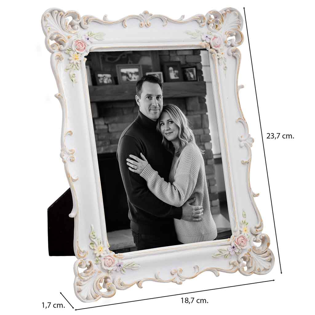 PORTA FOTOS BLANCO FLORES