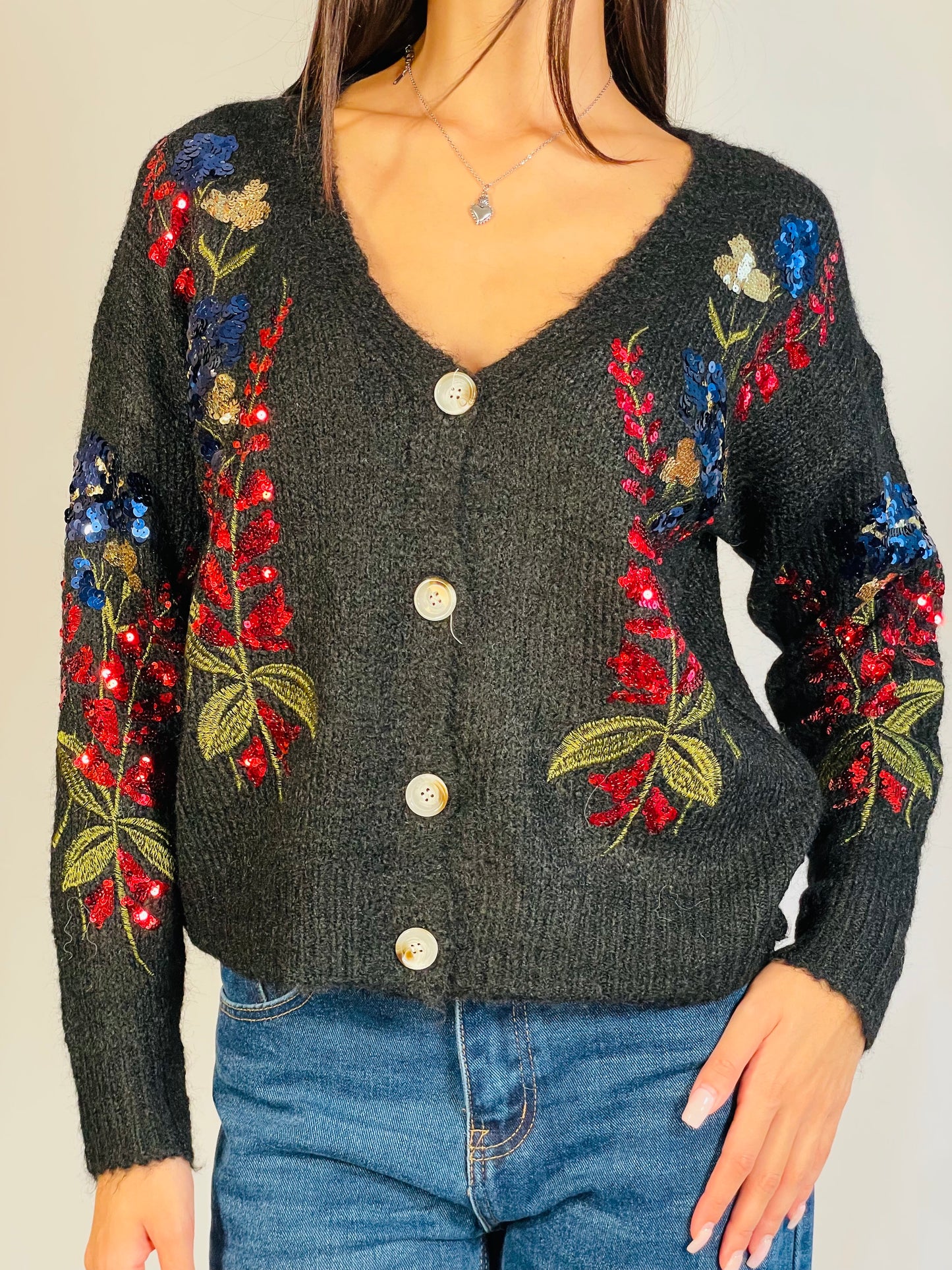 CHAQUETA FLORES LENTEJUELAS