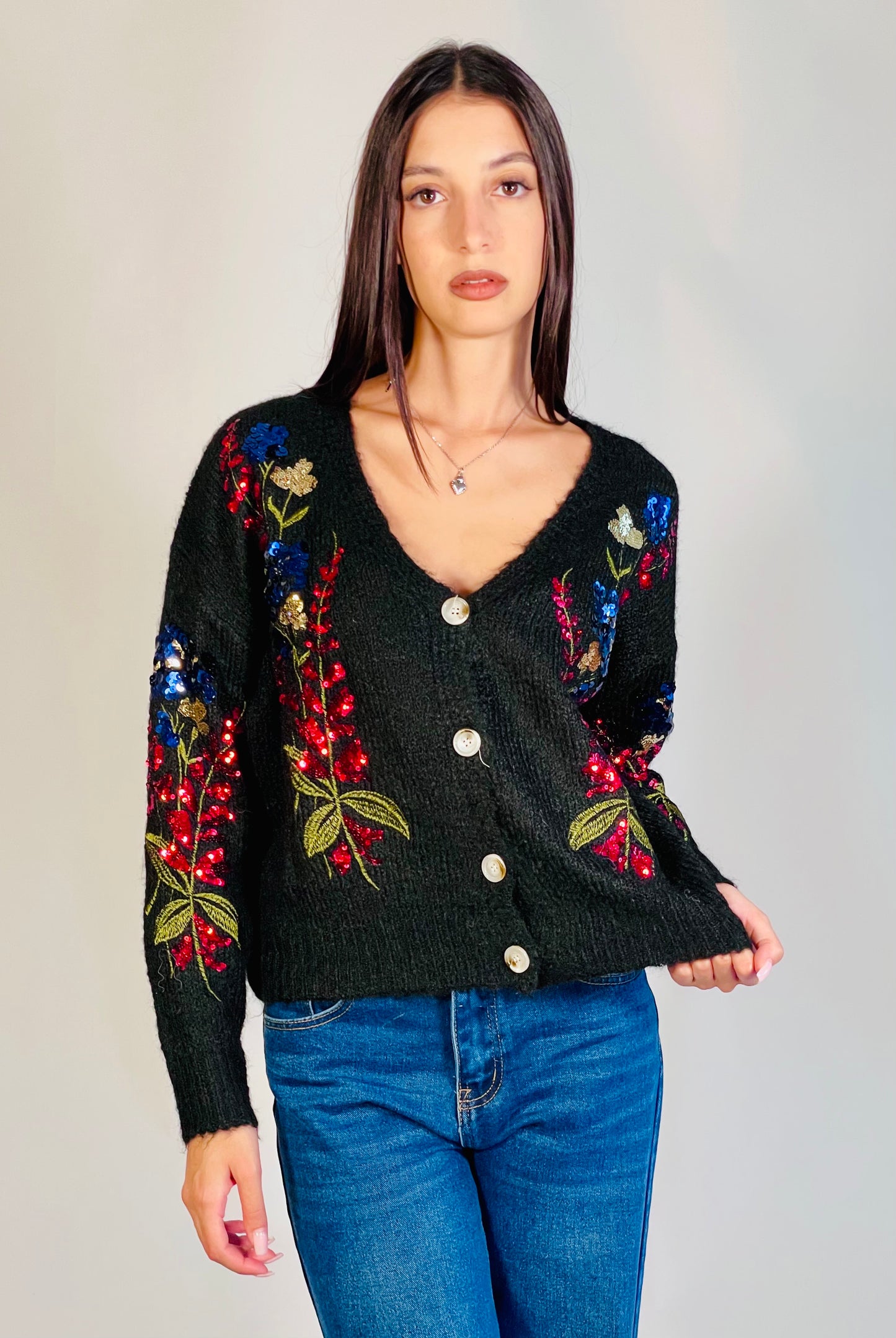 CHAQUETA FLORES LENTEJUELAS