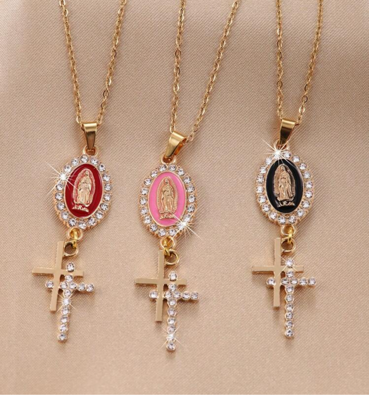 COLGANTE CRUZ Y VIRGEN AC.INOX.