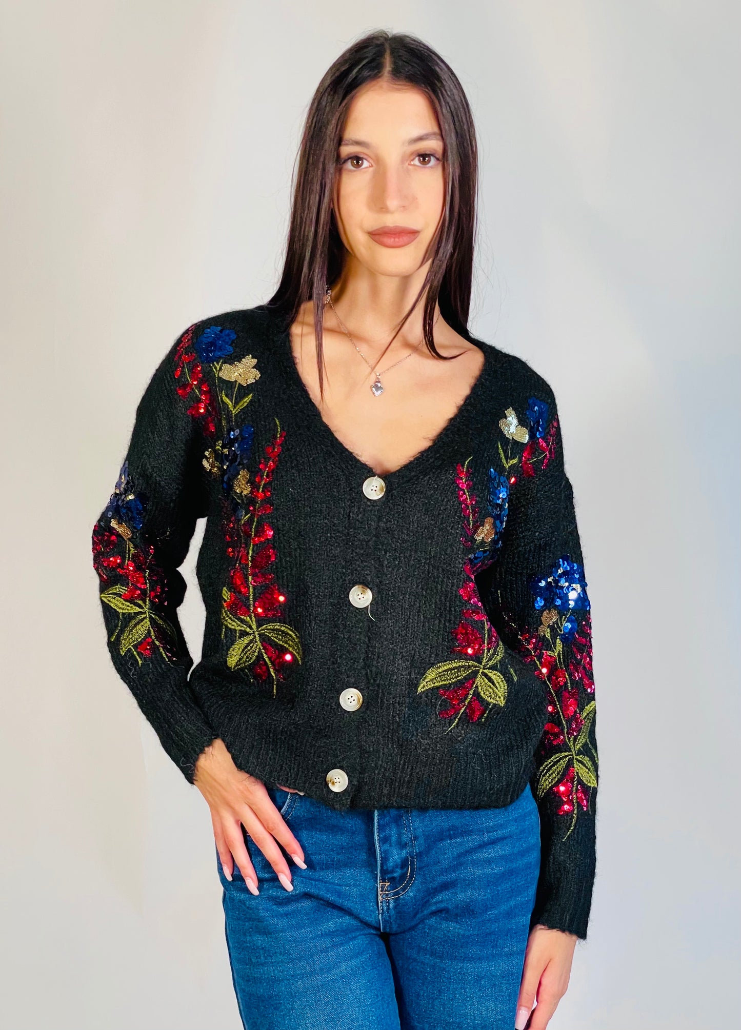 CHAQUETA FLORES LENTEJUELAS