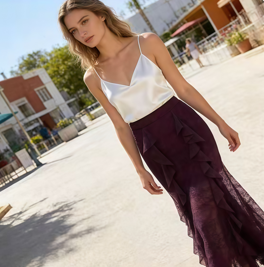 FALDA ENCAJE VOLANTES