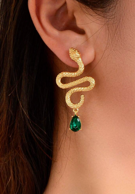 PENDIENTES SERPIENTE PIEDRA VERDE