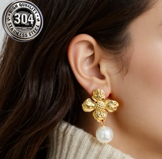 PENDIENTES FLOR PERLA AC.INOX.