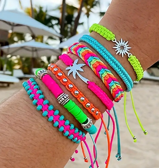 SET 7 PULSERAS BOHO CHIC FLÚOR