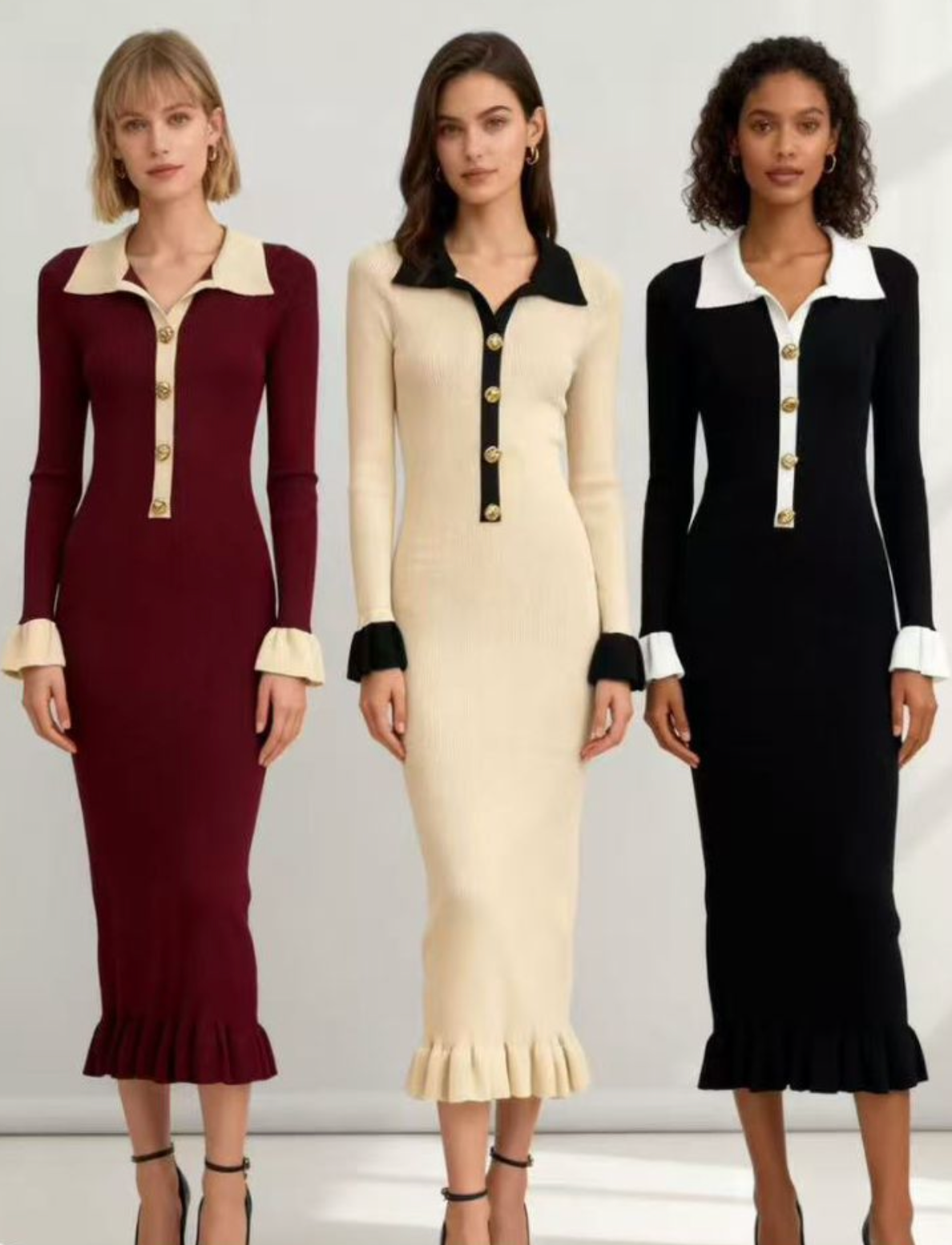 VESTIDO PUNTO MIDI CON CONTRASTE