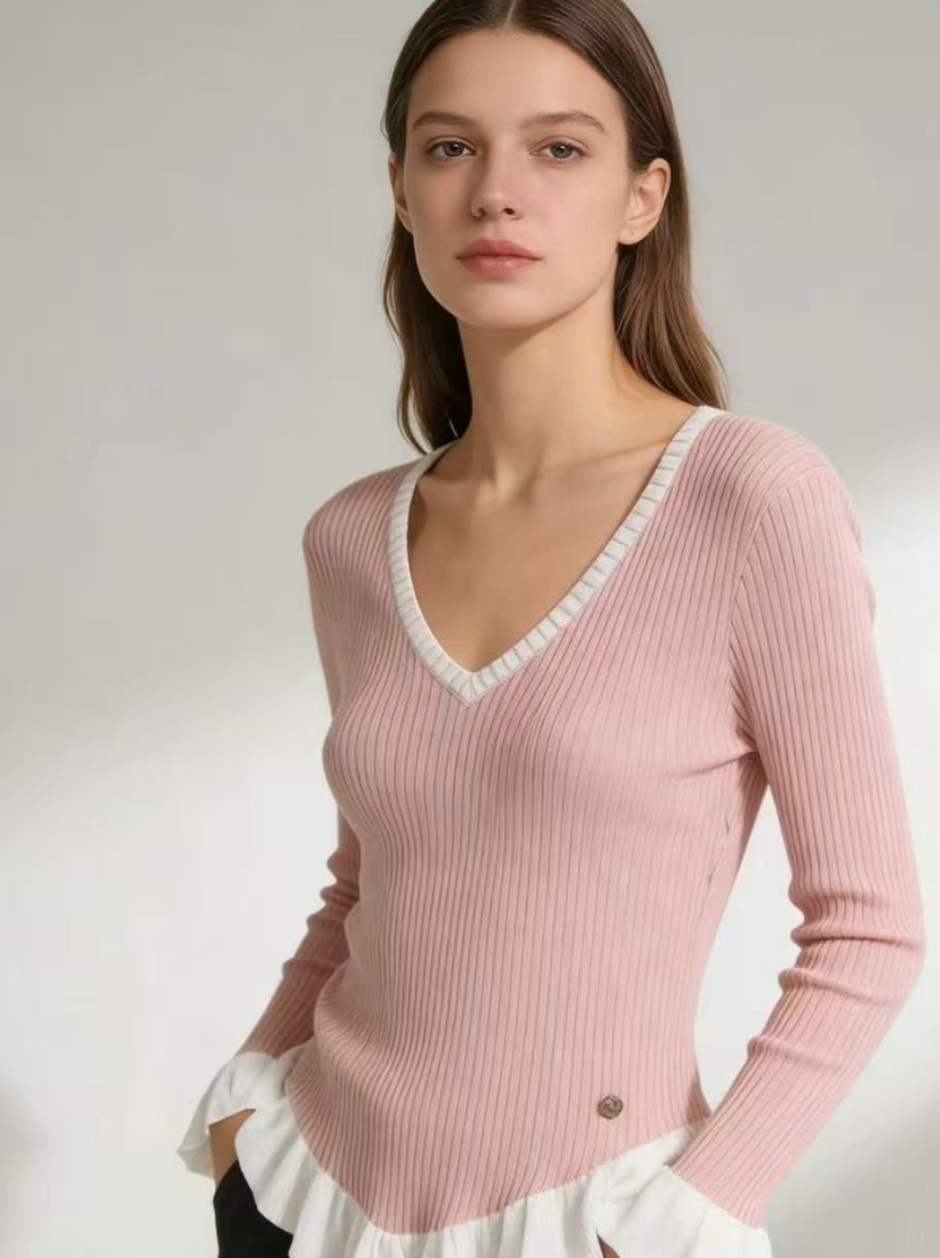 SUÉTER CUELLO PICO CONTRASTE