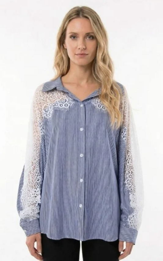 CAMISA DE RAYAS CON DETALLE ENCAJE