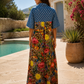 VESTIDO PRINT CON DETALLE DENIM Y BRILLOS