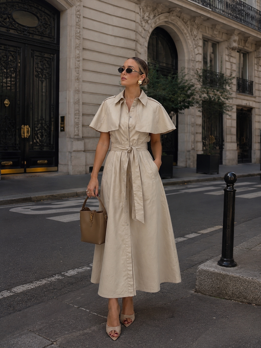 VESTIDO CAMISERO CON CAPA