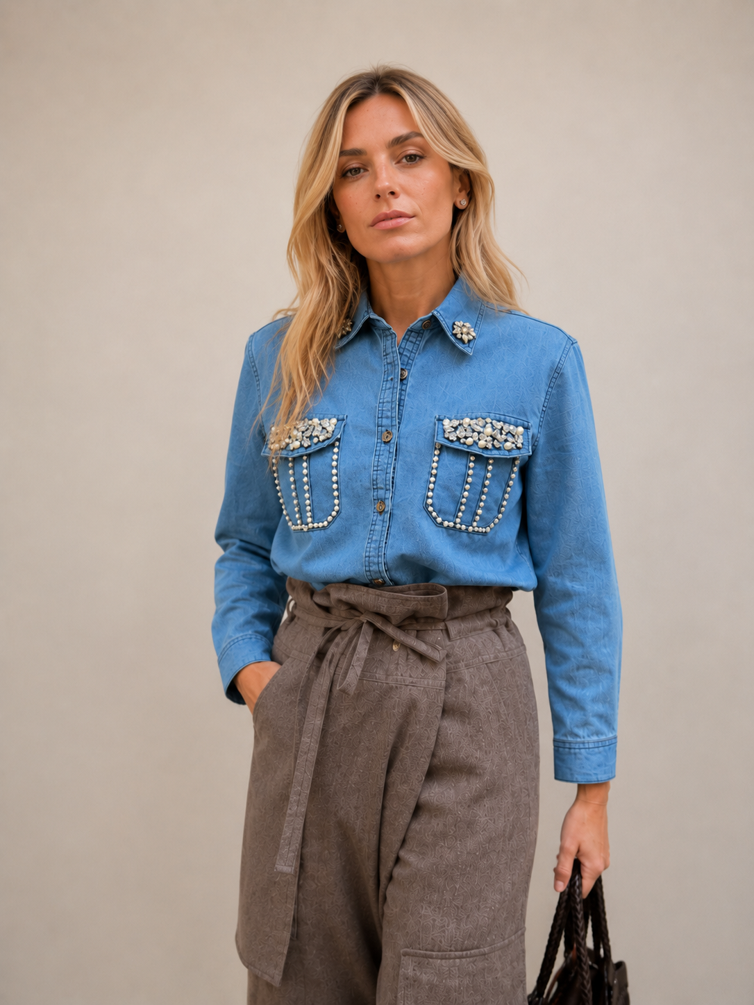 CAMISA DENIM STRASS
