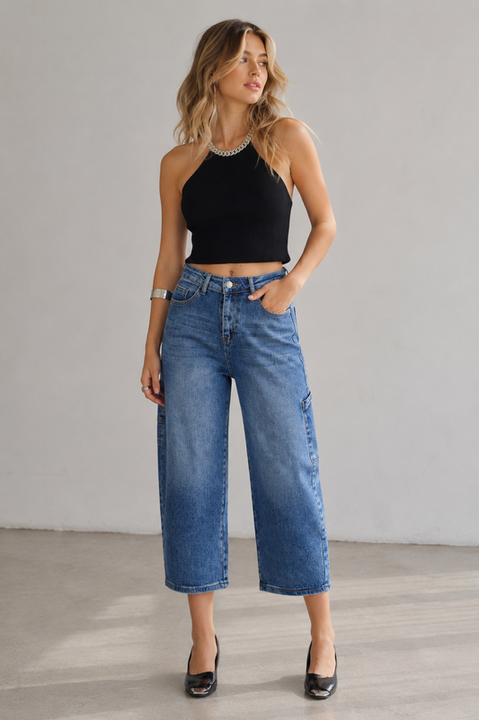 JEANS CROPPED BOLSILLO LATERAL