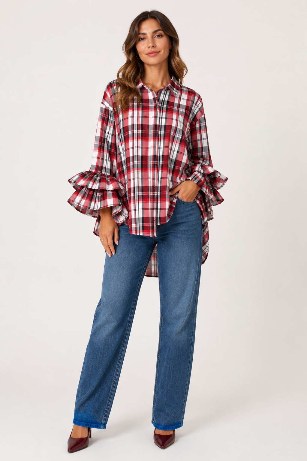 CAMISA CUADROS CON VOLANTES
