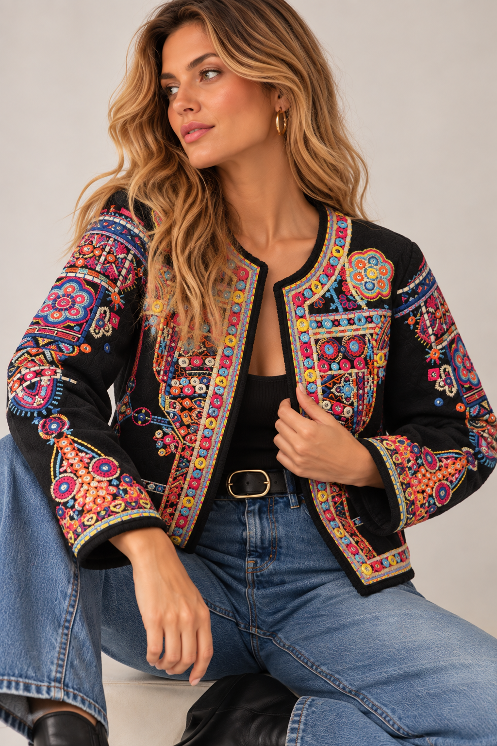 CHAQUETA BORDADA MULTICOLOR