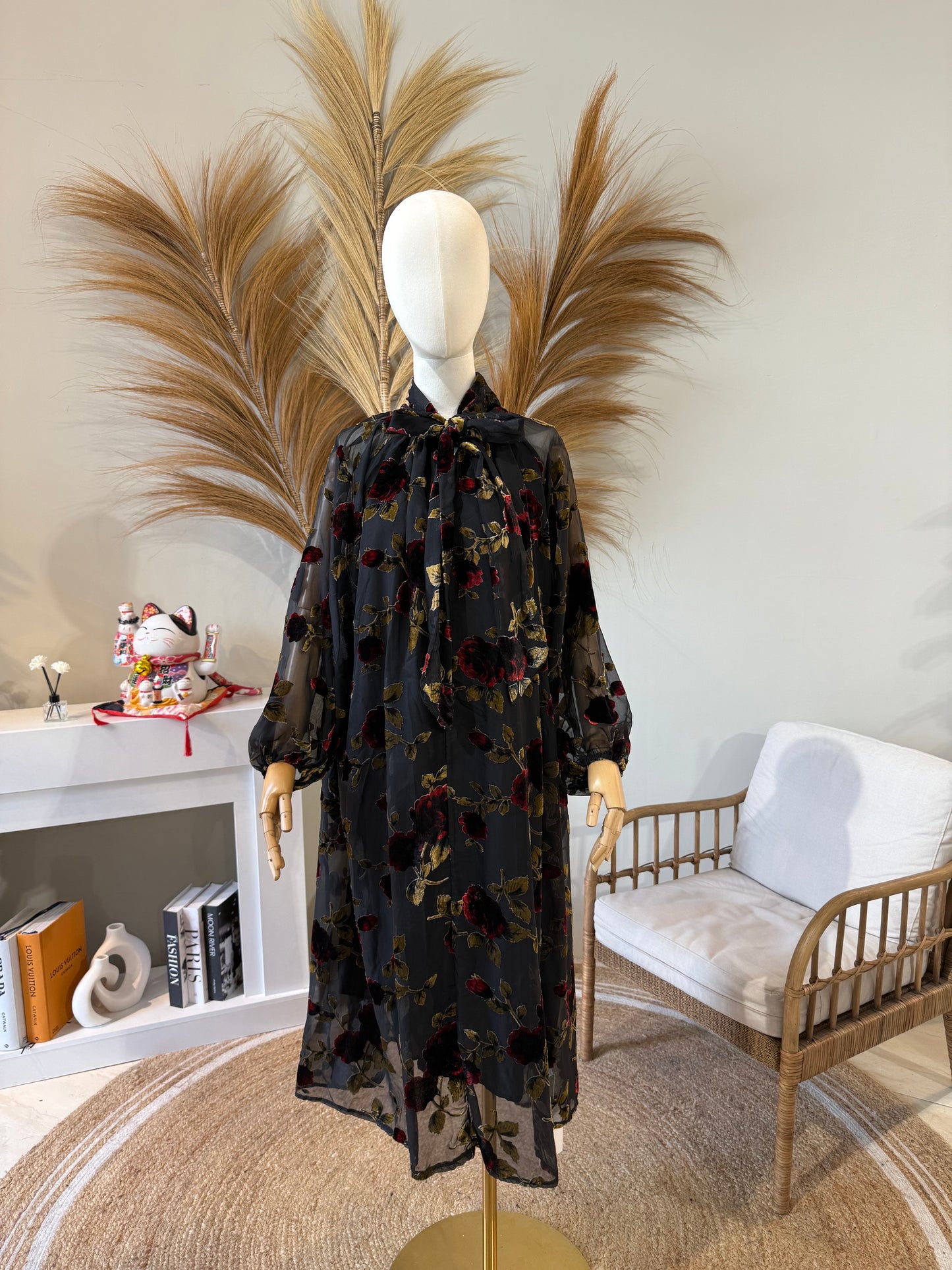 VESTIDO GASA FLORES TERCIOPELO