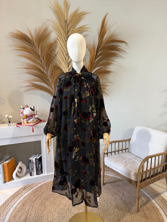 VESTIDO GASA FLORES TERCIOPELO