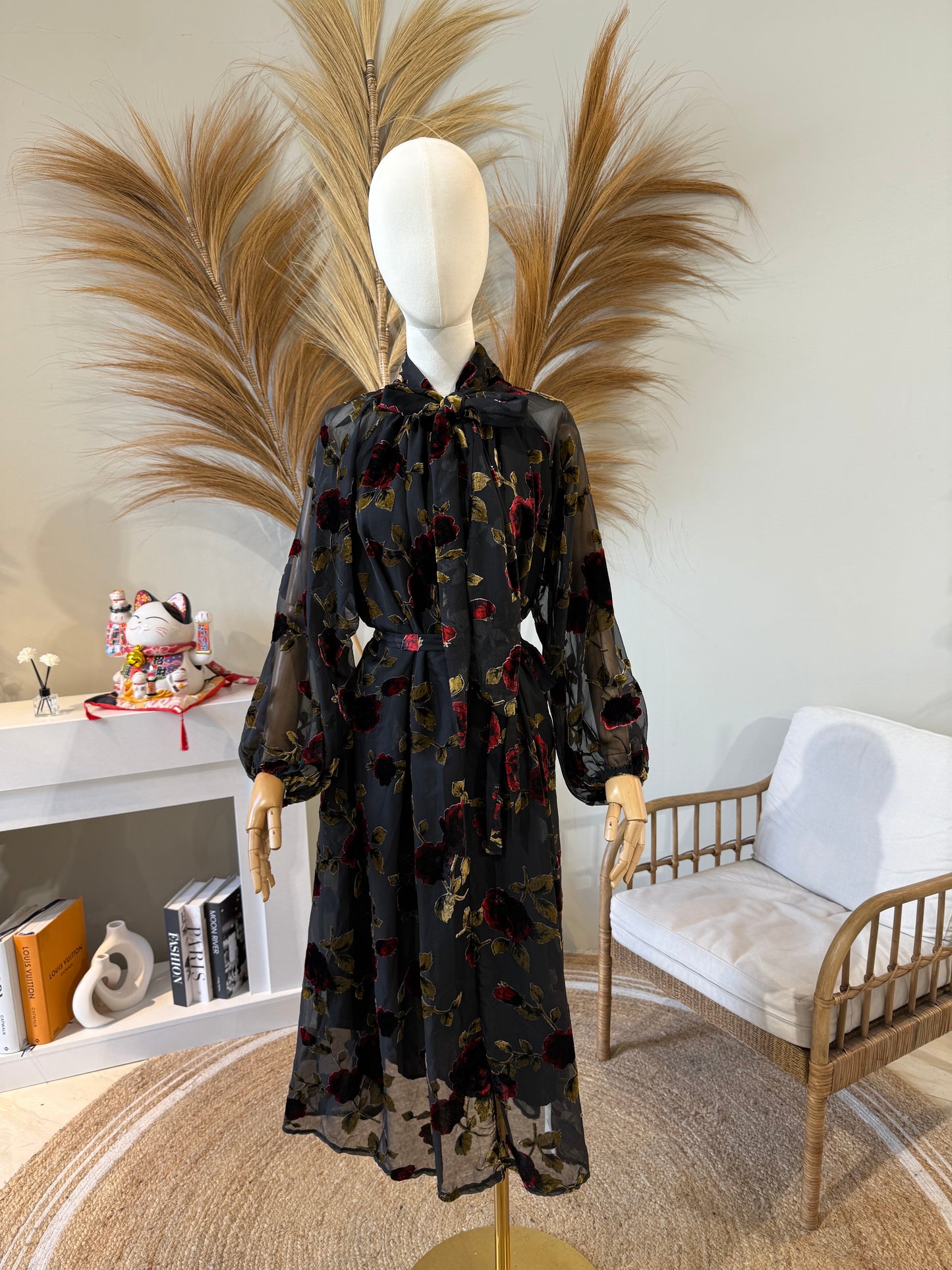 VESTIDO GASA FLORES TERCIOPELO