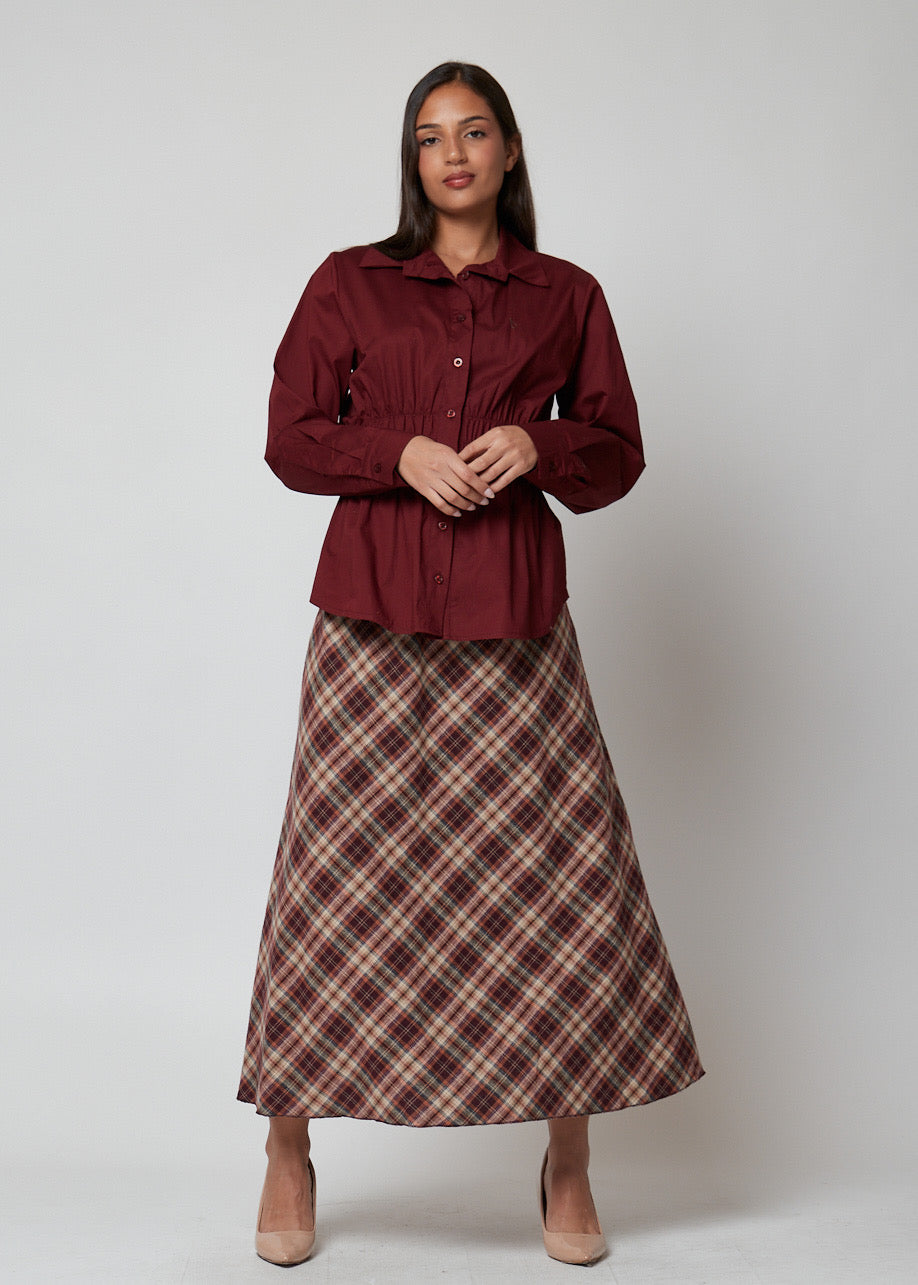 FALDA CUADROS GRANATE