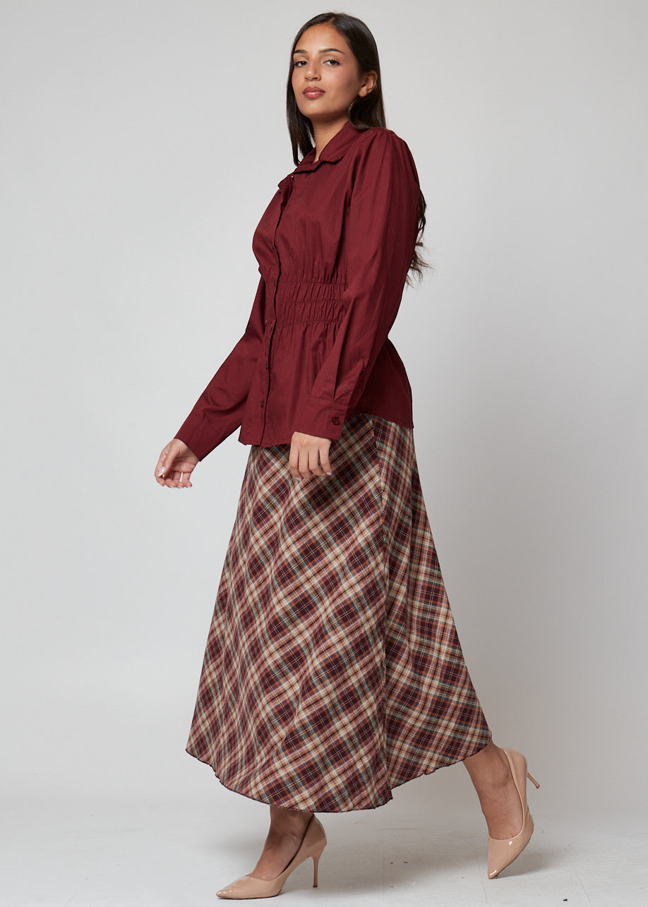 FALDA CUADROS GRANATE