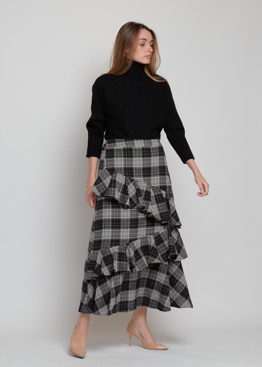 FALDA CUADROS VOLANTE