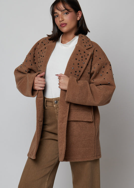ABRIGO CAMEL BRILLOS