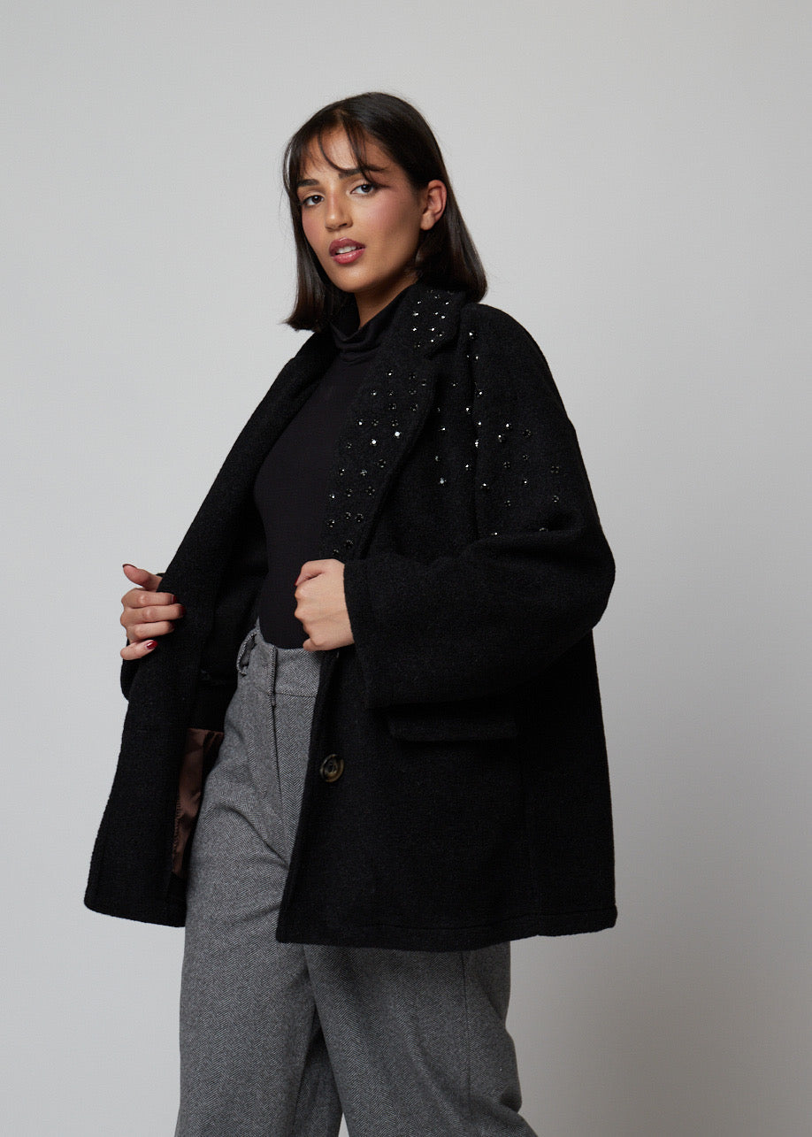 ABRIGO NEGRO BRILLOS