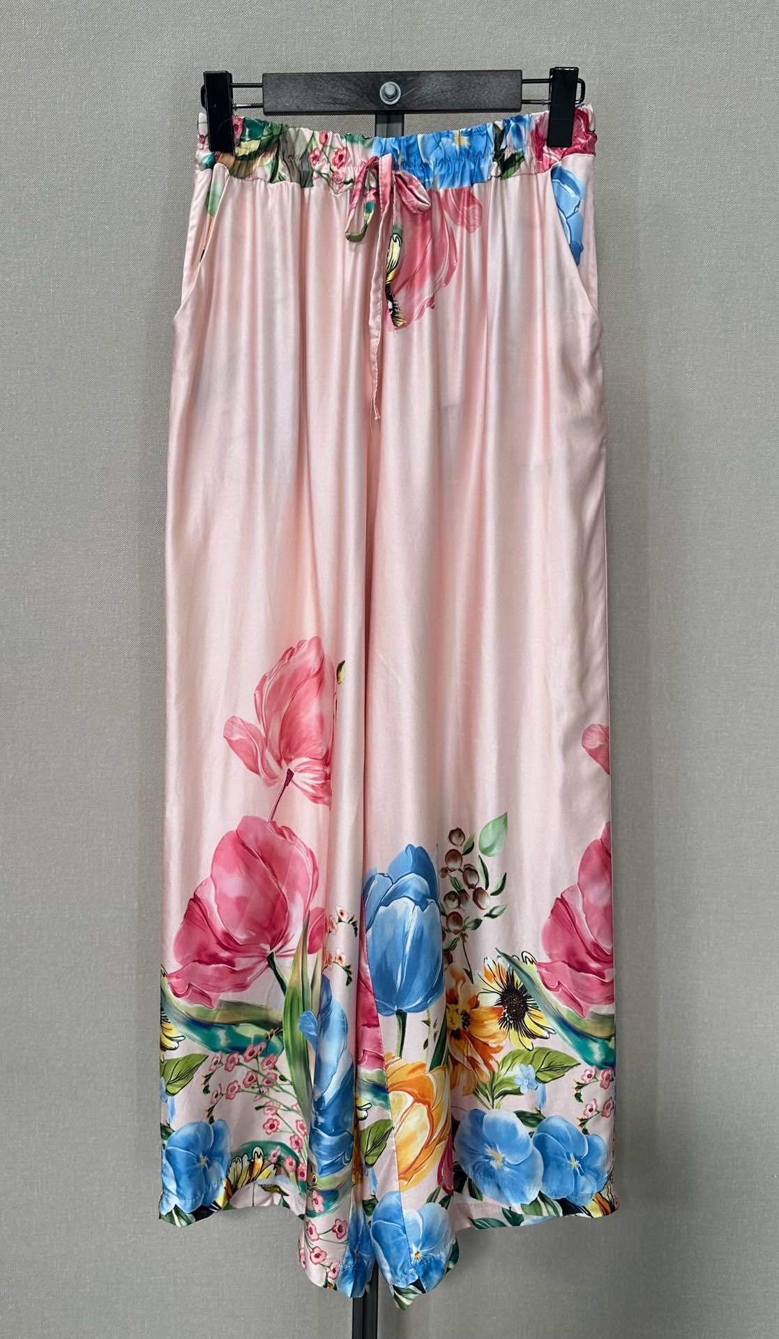 PANTALÓN PALAZZO FLORAL SATINADO