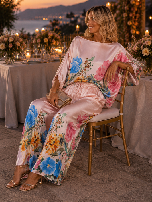 PANTALÓN PALAZZO FLORAL SATINADO